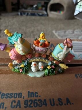 Pastel Easter Bunny & Chick Holiday Figurine - Blue, Pink, Yellow